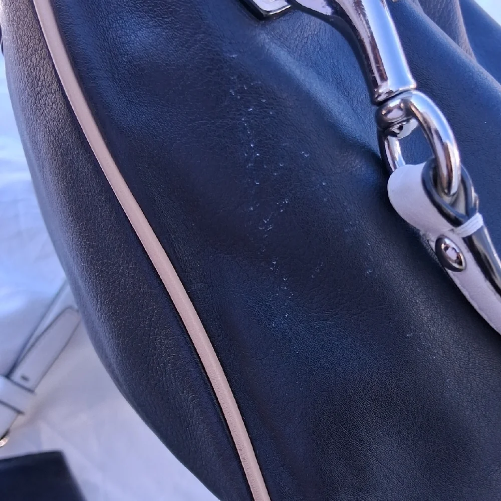 Coach Black Leather Tote with Cream and Tan Trim - Picture 5 of 11